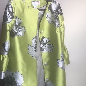 Helene Berman Womens Floral Jacquard Knee Length Bell Sleeve Jacket Green Size 4